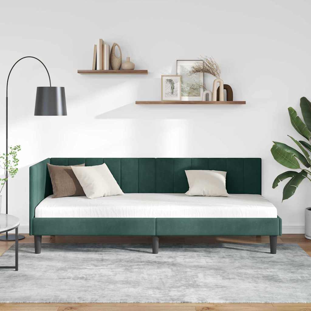 Cornice del letto ad angolo Verde Scuro 80 cm x 200 cm Velluto