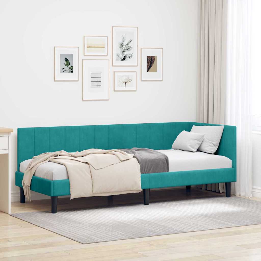Cornice del letto ad angolo Turchese 80 cm x 200 cm Velluto