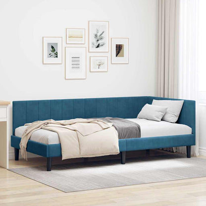 Cornice del letto ad angolo Blu 90 cm x 190 cm Velluto