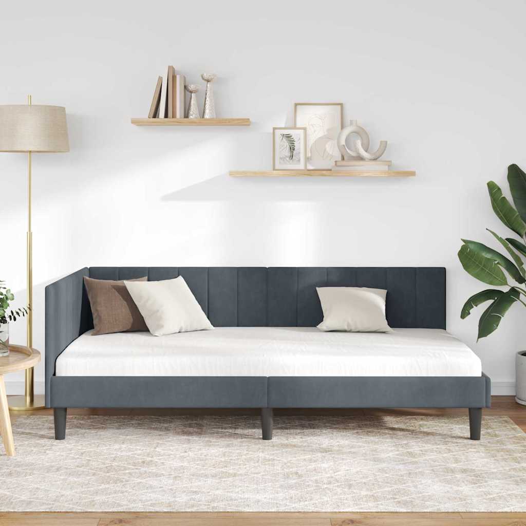 Cornice del letto ad angolo Grigio scuro 90 cm x 190 cm Velluto