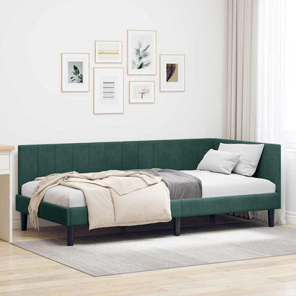 Cornice del letto ad angolo Verde Scuro 90 cm x 190 cm Velluto