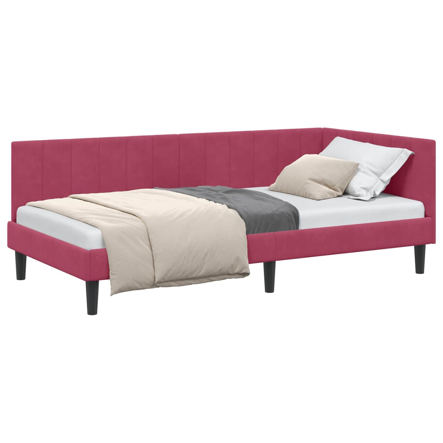 Cornice del letto ad angolo Rosso Vino 90 cm x 190 cm Velluto