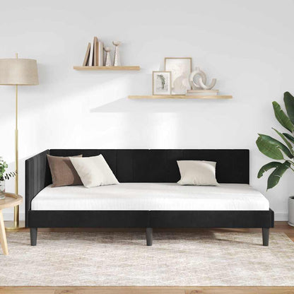 Cornice del letto ad angolo Nero 90 cm x 190 cm Velluto