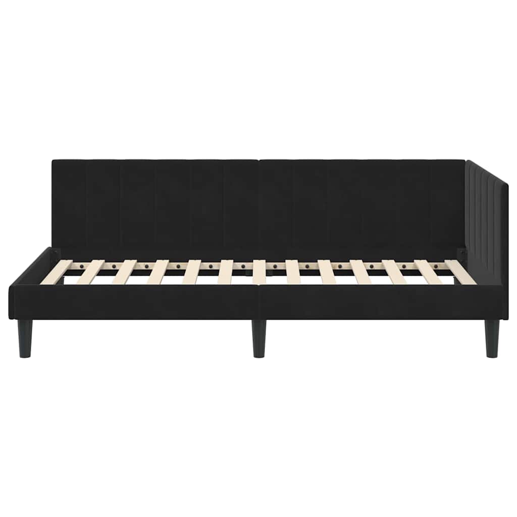 Cornice del letto ad angolo Nero 90 cm x 190 cm Velluto