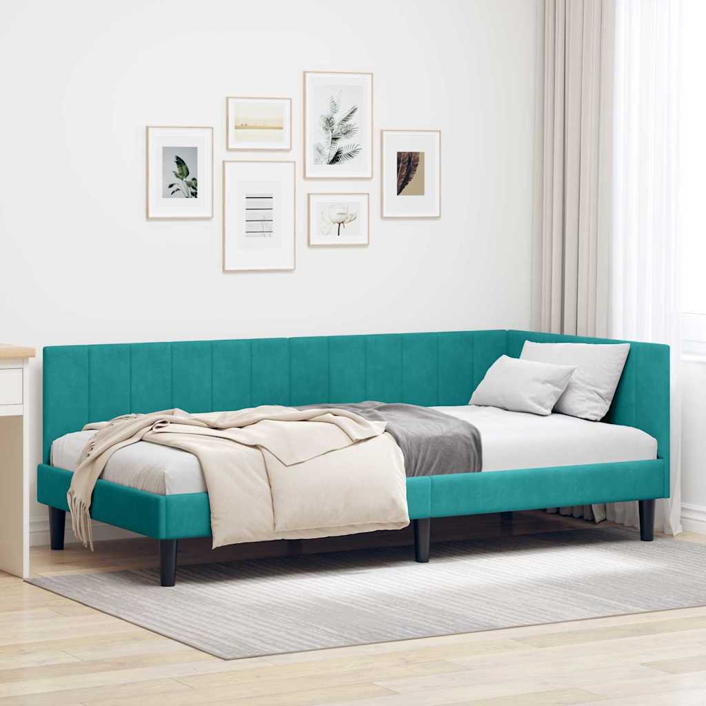 Cornice del letto ad angolo Turchese 90 cm x 190 cm Velluto