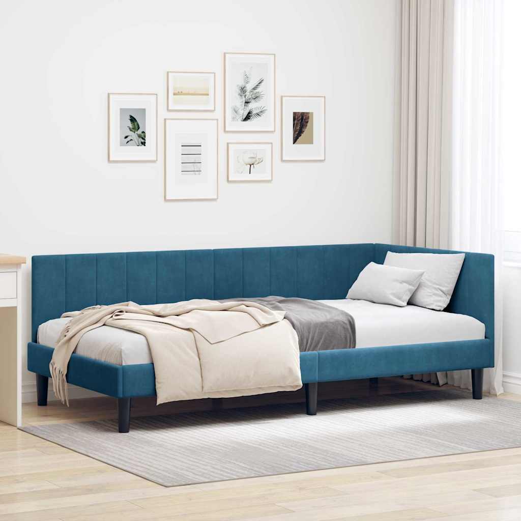 Cornice del letto ad angolo Blu 90 cm x 200 cm Velluto