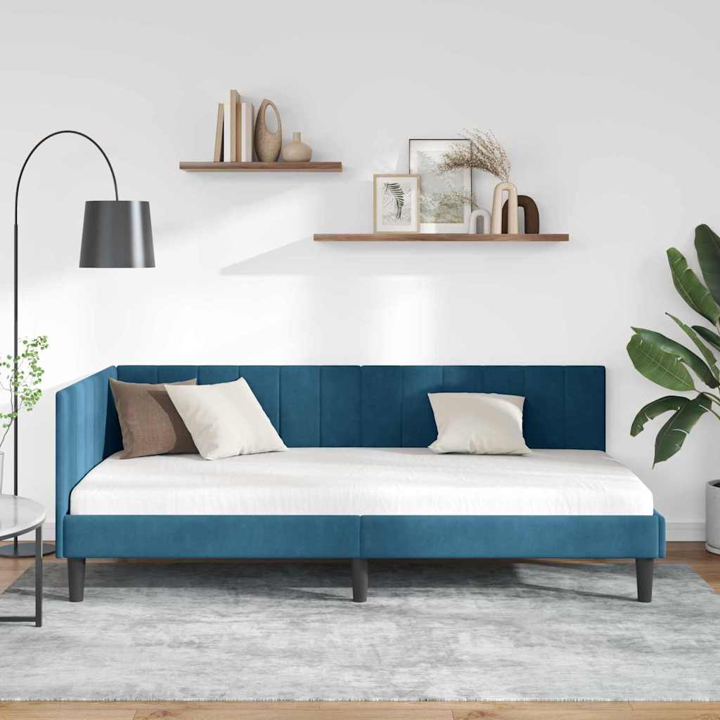 Cornice del letto ad angolo Blu 90 cm x 200 cm Velluto
