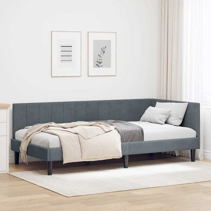 Cornice del letto ad angolo Grigio scuro 90 cm x 200 cm Velluto