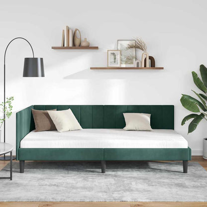 Cornice del letto ad angolo Verde Scuro 90 cm x 200 cm Velluto