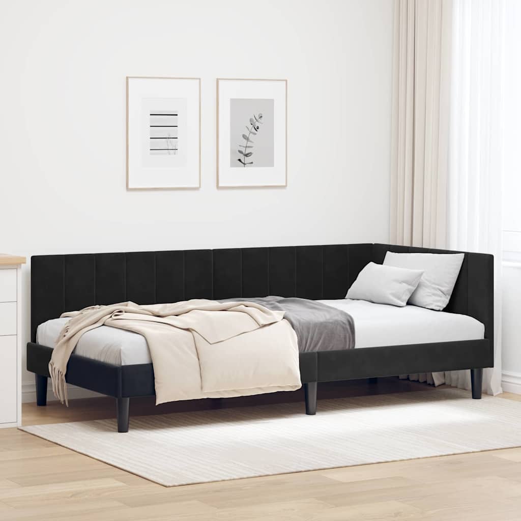 Cornice del letto ad angolo Nero 90 cm x 200 cm Velluto