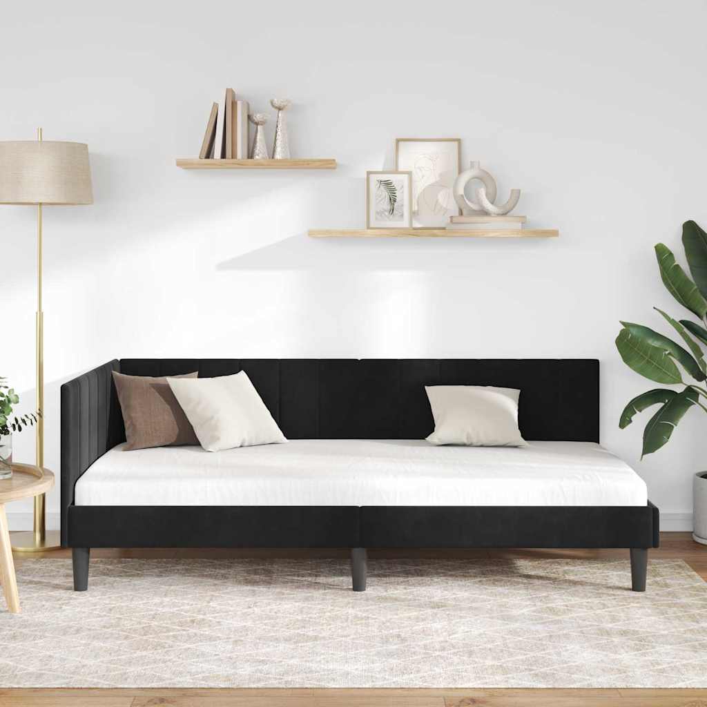 Cornice del letto ad angolo Nero 90 cm x 200 cm Velluto