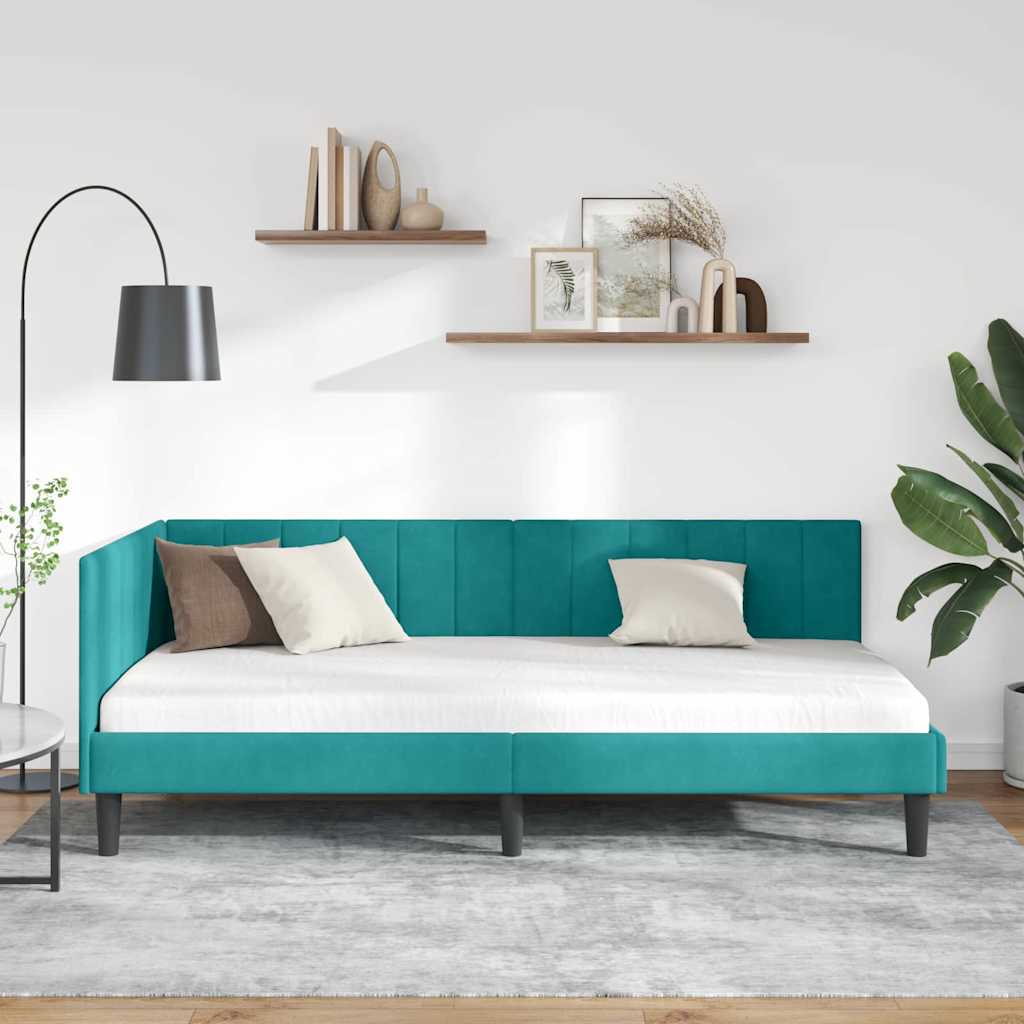 Cornice del letto ad angolo Turchese 90 cm x 200 cm Velluto