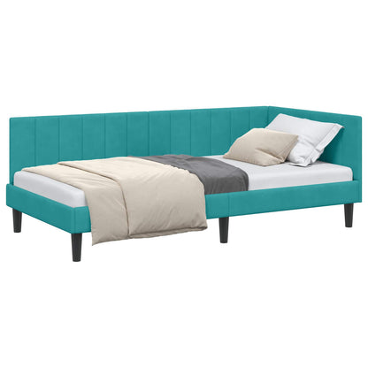 Cornice del letto ad angolo Turchese 90 cm x 200 cm Velluto