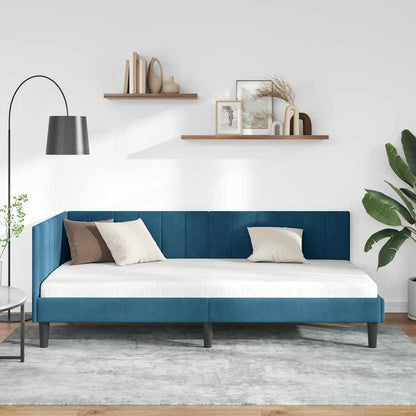 Cornice del letto ad angolo Blu 100 cm x 200 cm Velluto