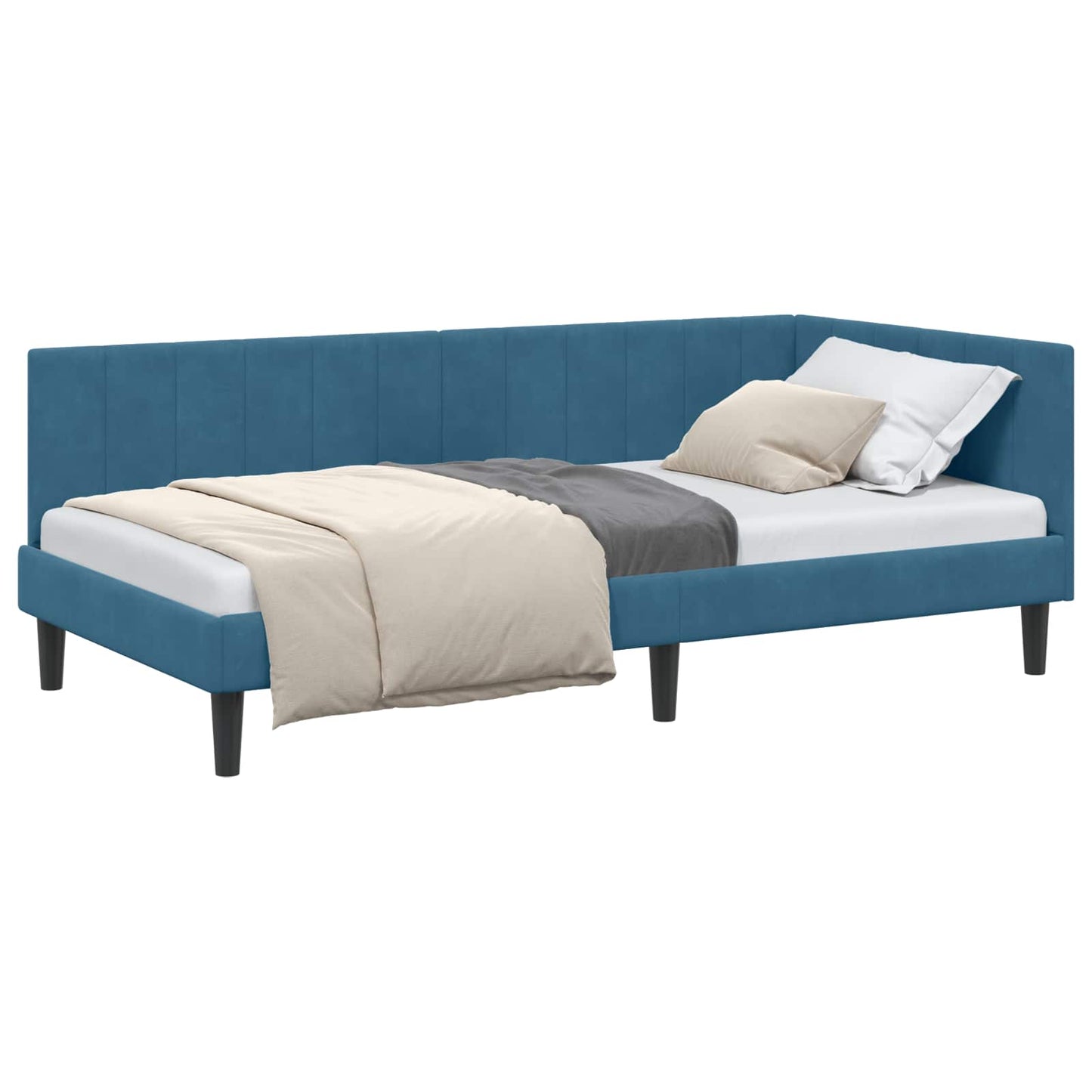 Cornice del letto ad angolo Blu 100 cm x 200 cm Velluto