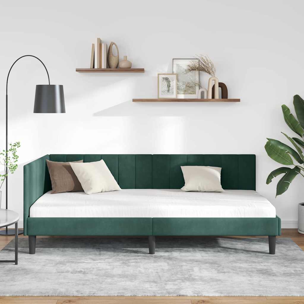 Cornice del letto ad angolo Verde Scuro 100 cm x 200 cm Velluto