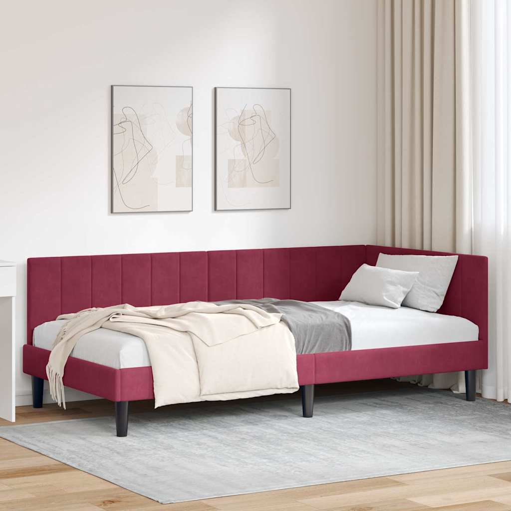 Cornice del letto ad angolo Rosso Vino 100 cm x 200 cm Velluto
