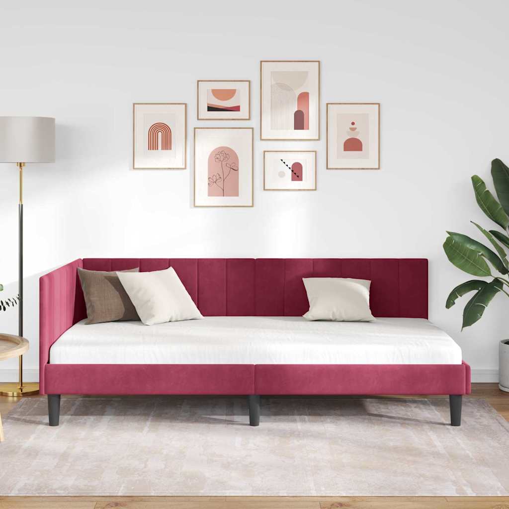 Cornice del letto ad angolo Rosso Vino 100 cm x 200 cm Velluto