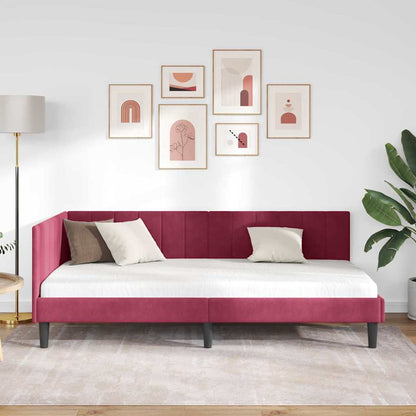 Cornice del letto ad angolo Rosso Vino 100 cm x 200 cm Velluto