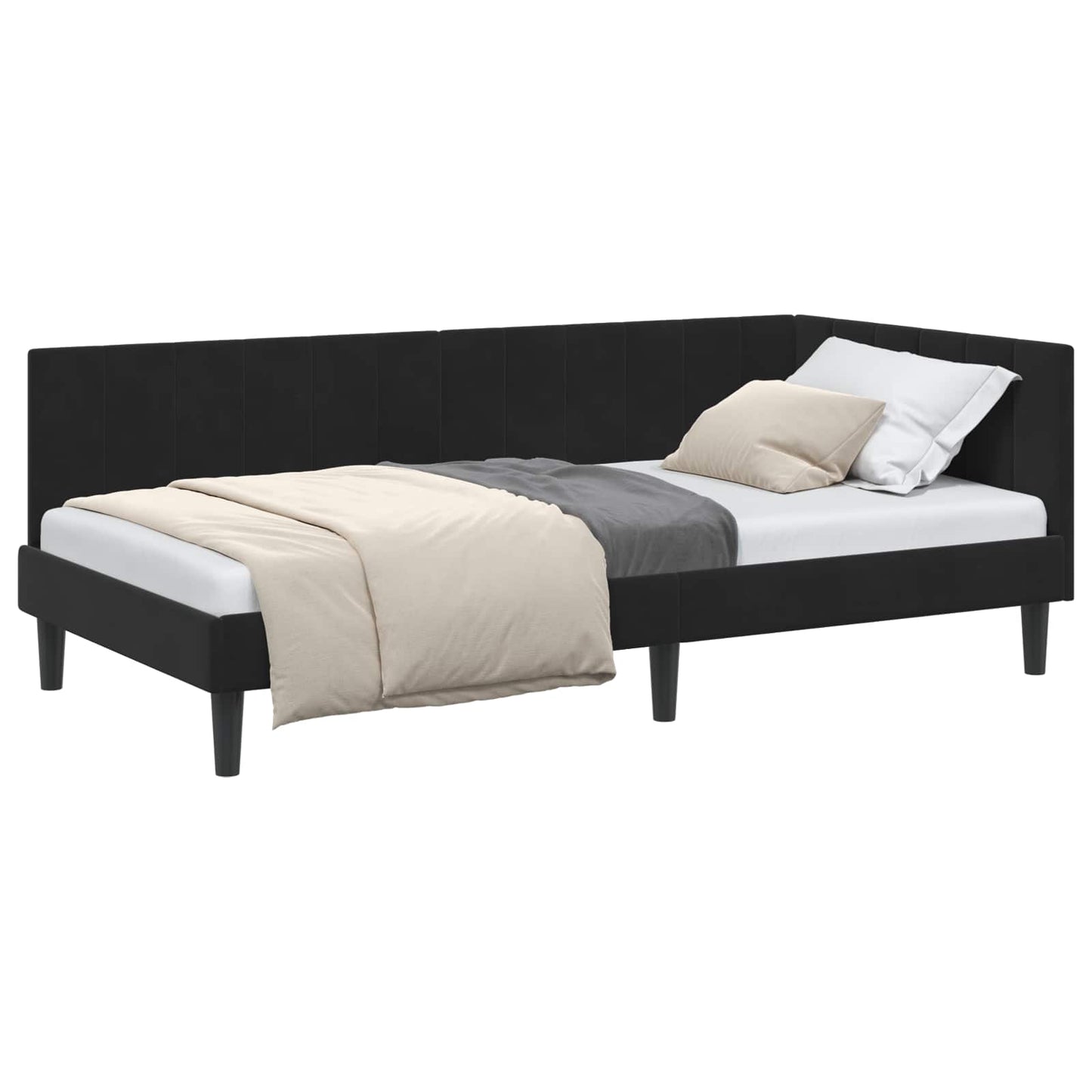 Cornice del letto ad angolo Nero 100 cm x 200 cm Velluto