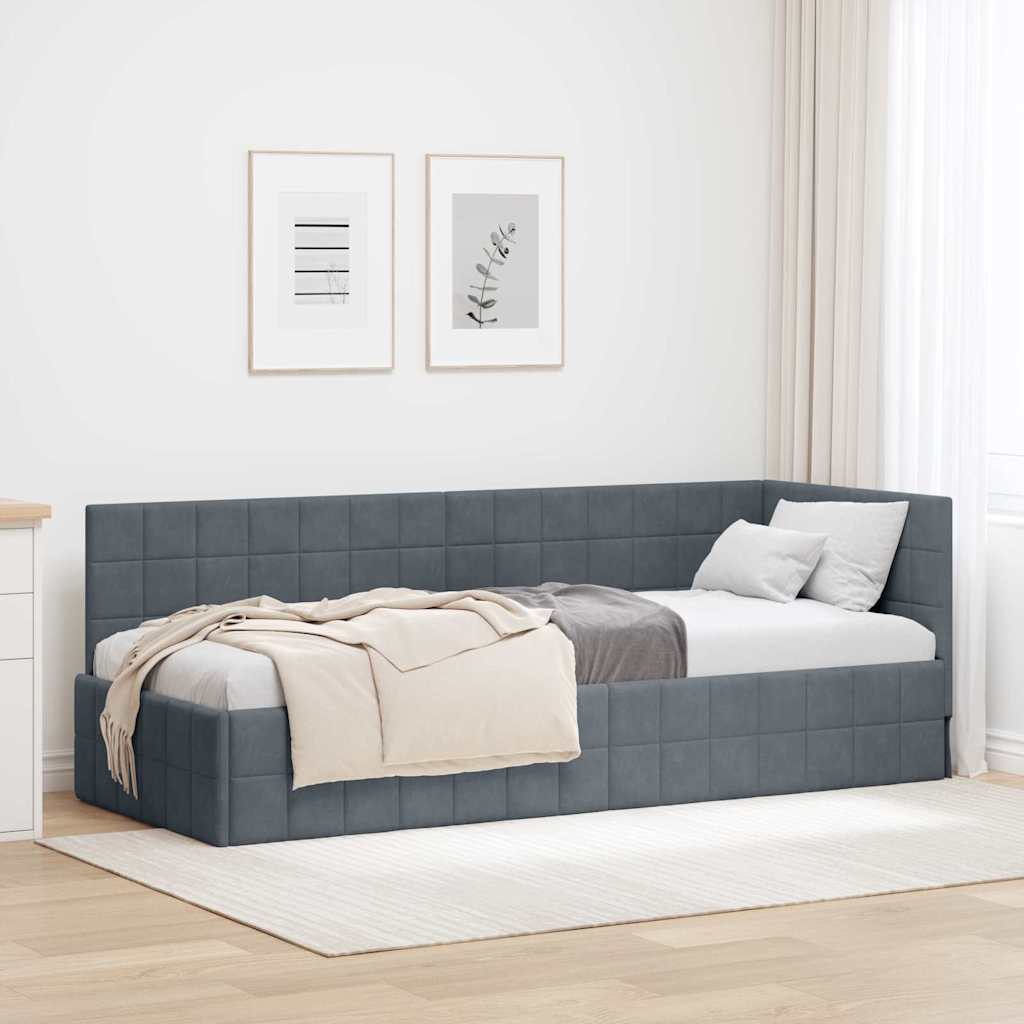 Cornice del letto ad angolo Grigio scuro 80 cm x 200 cm Velluto
