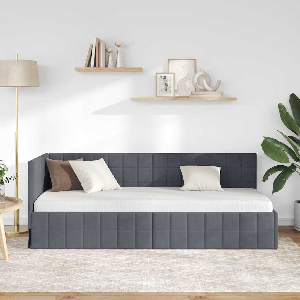 Cornice del letto ad angolo Grigio scuro 80 cm x 200 cm Velluto