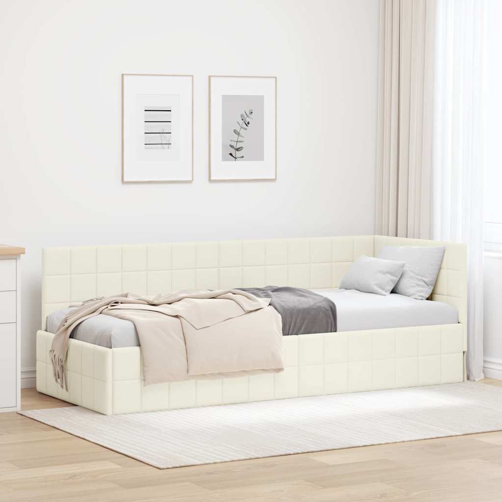Cornice del letto ad angolo Crema 80 cm x 200 cm Velluto
