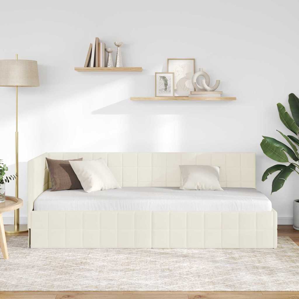 Cornice del letto ad angolo Crema 80 cm x 200 cm Velluto