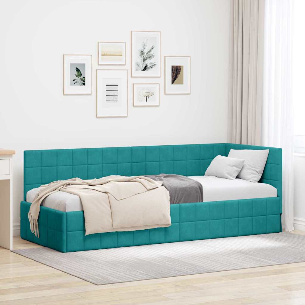 Cornice del letto ad angolo Turchese 80 cm x 200 cm Velluto