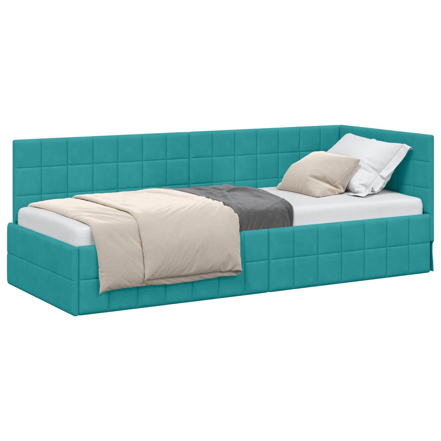 Cornice del letto ad angolo Turchese 80 cm x 200 cm Velluto