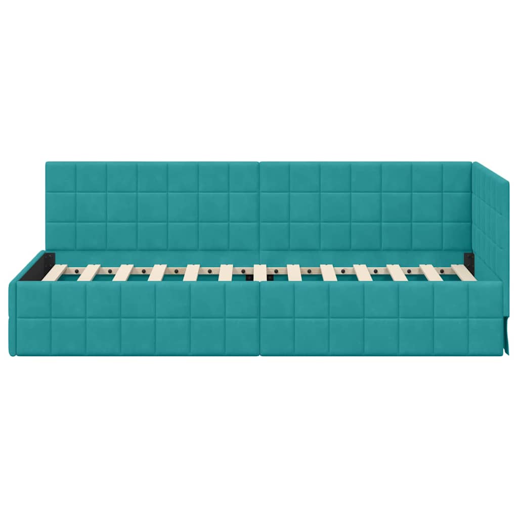 Cornice del letto ad angolo Turchese 80 cm x 200 cm Velluto