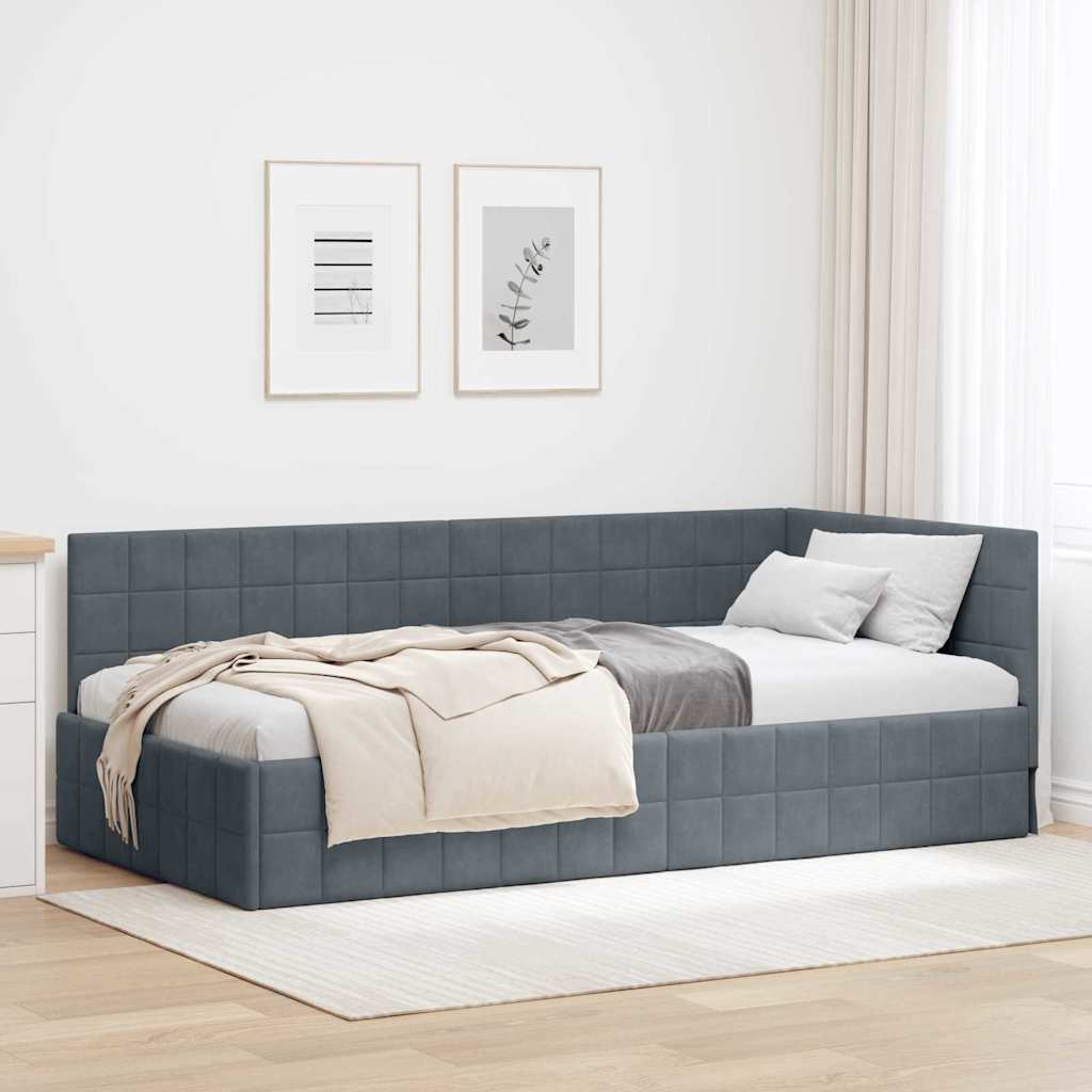 Cornice del letto ad angolo Grigio scuro 90 cm x 190 cm Velluto