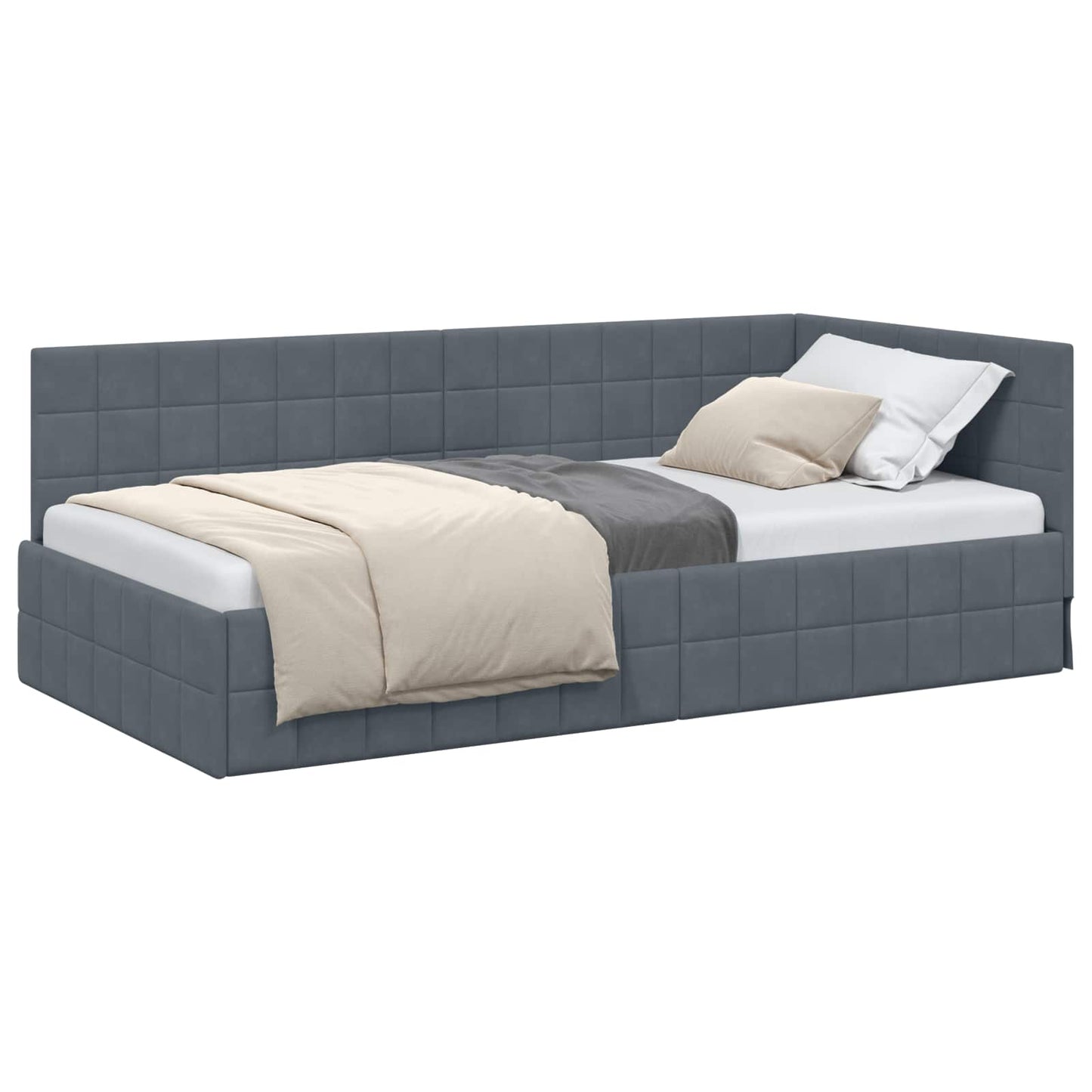 Cornice del letto ad angolo Grigio scuro 90 cm x 190 cm Velluto