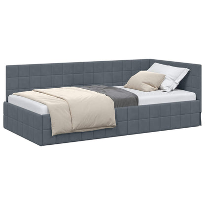Cornice del letto ad angolo Grigio scuro 90 cm x 190 cm Velluto