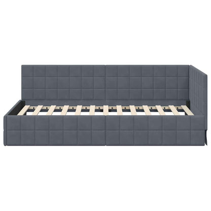 Cornice del letto ad angolo Grigio scuro 90 cm x 190 cm Velluto