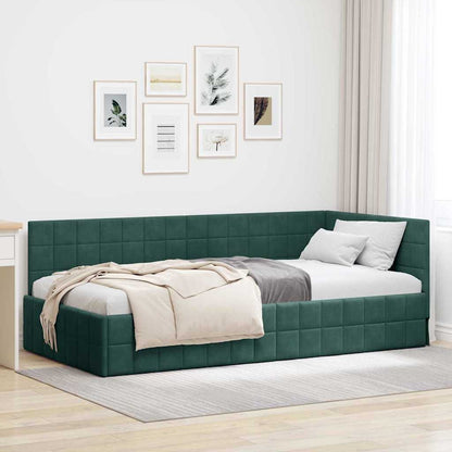Cornice del letto ad angolo Verde Scuro 90 cm x 190 cm Velluto