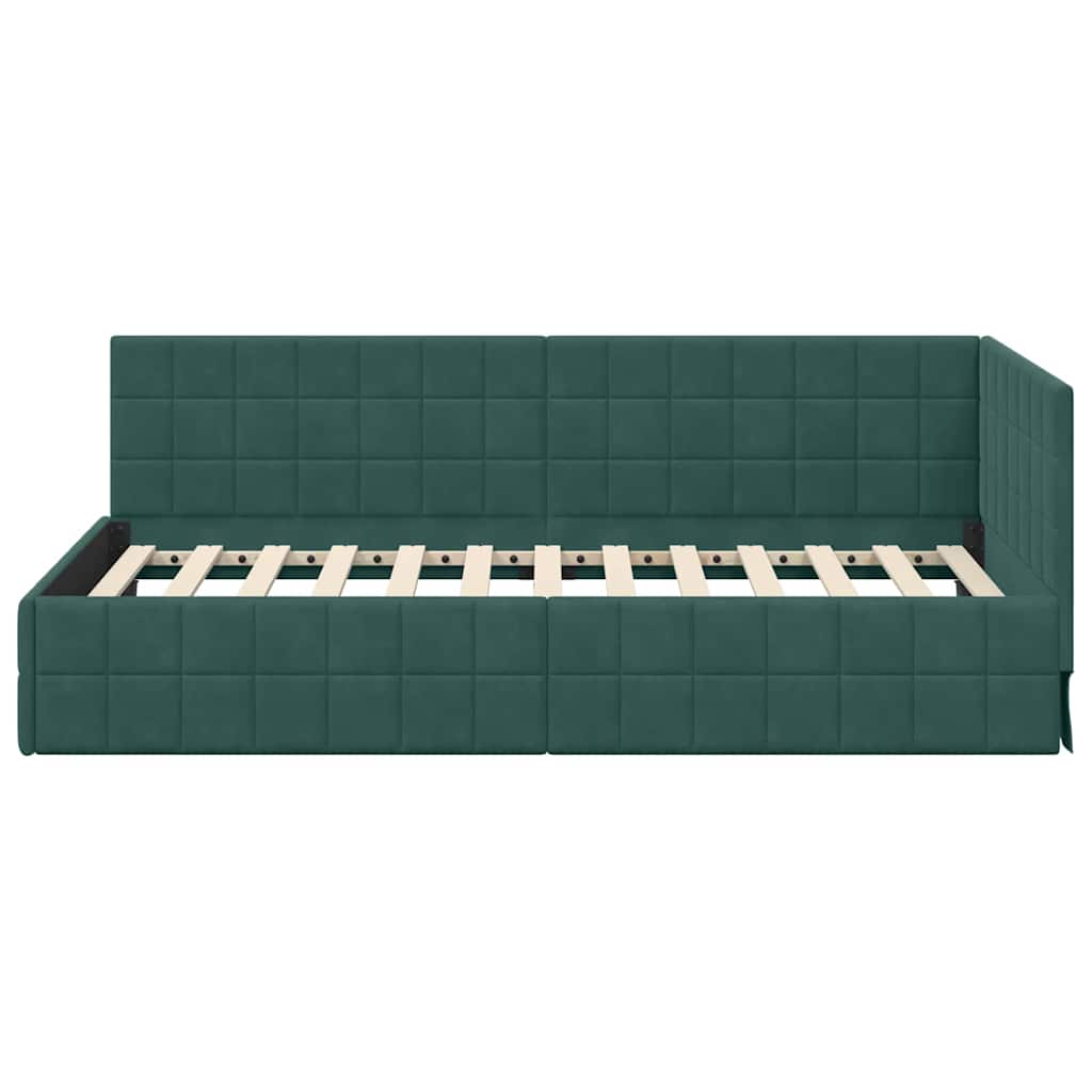 Cornice del letto ad angolo Verde Scuro 90 cm x 190 cm Velluto