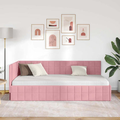 Cornice del letto ad angolo Rosa 90 cm x 190 cm Velluto