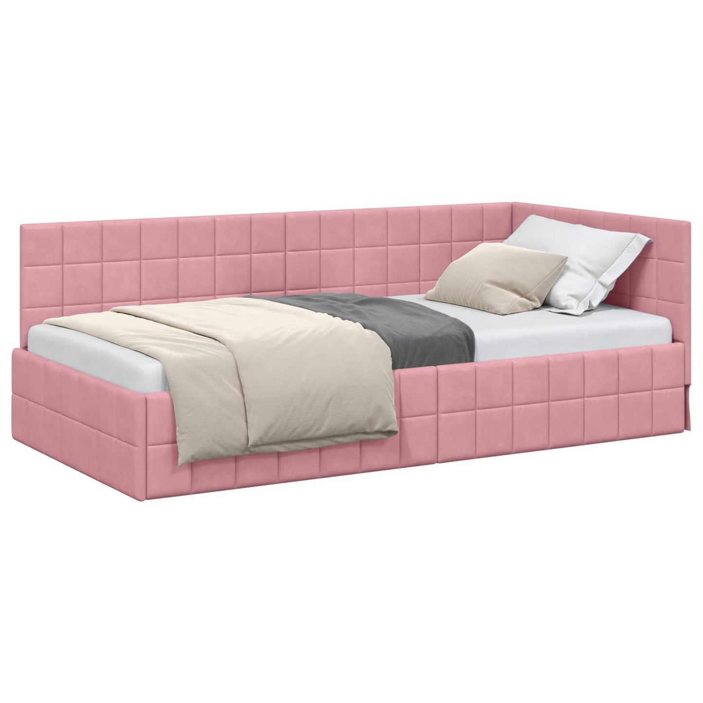 Cornice del letto ad angolo Rosa 90 cm x 190 cm Velluto