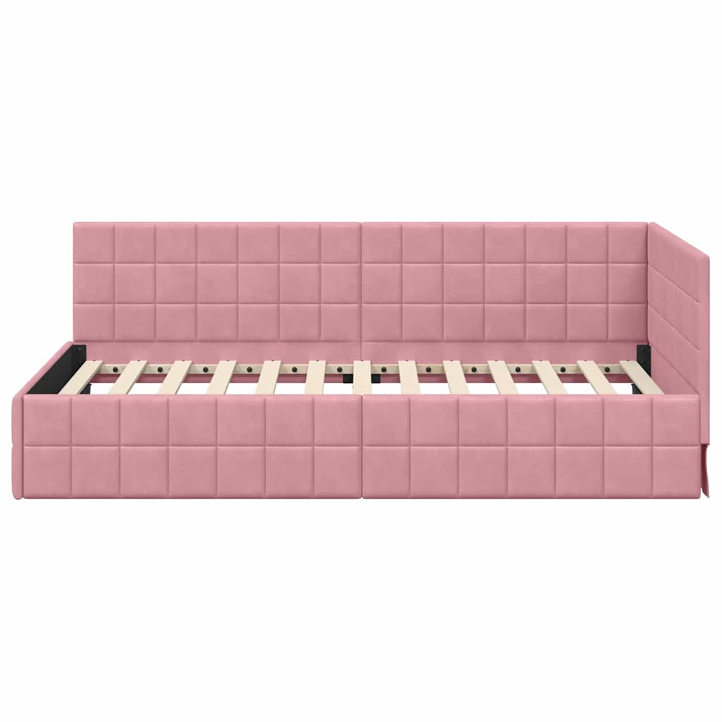 Cornice del letto ad angolo Rosa 90 cm x 190 cm Velluto