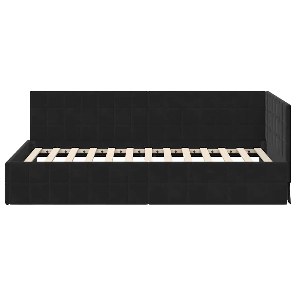 Cornice del letto ad angolo Nero 90 cm x 190 cm Velluto