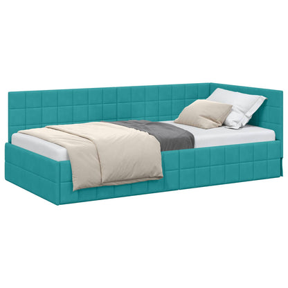 Cornice del letto ad angolo Turchese 90 cm x 190 cm Velluto