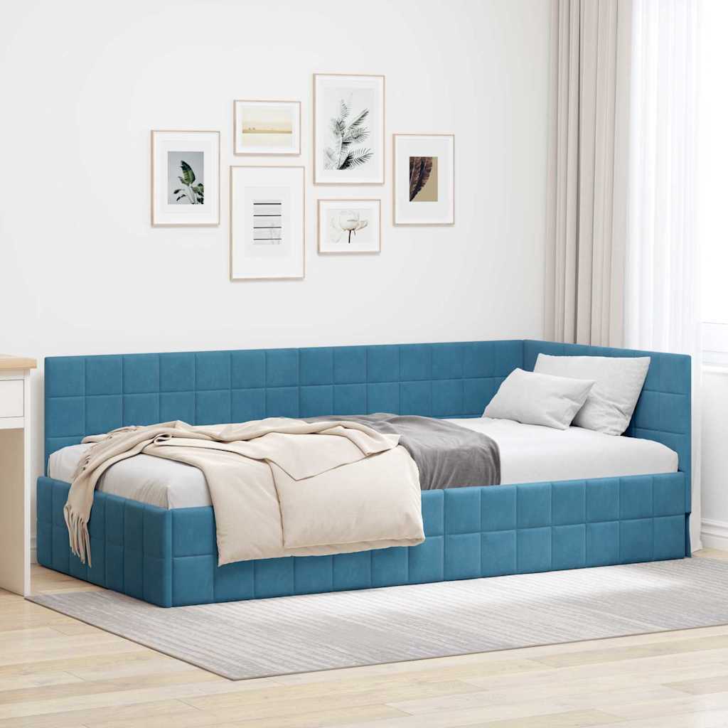 Cornice del letto ad angolo Blu 90 cm x 200 cm Velluto