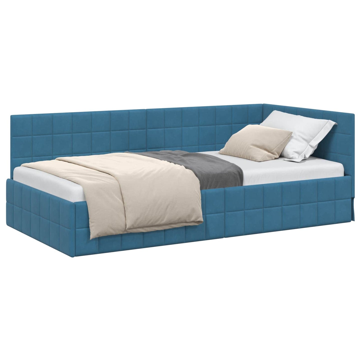 Cornice del letto ad angolo Blu 90 cm x 200 cm Velluto