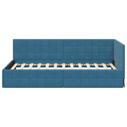 Cornice del letto ad angolo Blu 90 cm x 200 cm Velluto