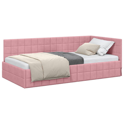 Cornice del letto ad angolo Rosa 90 cm x 200 cm Velluto