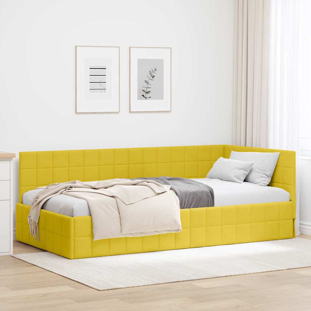 Cornice del letto ad angolo Giallo 90 cm x 200 cm Velluto