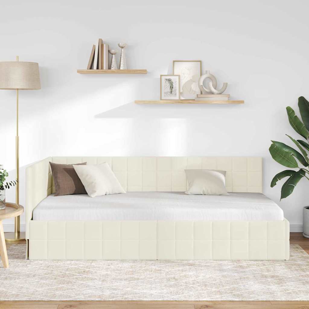 Cornice del letto ad angolo Crema 90 cm x 200 cm Velluto