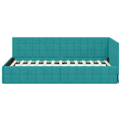 Cornice del letto ad angolo Turchese 90 cm x 200 cm Velluto