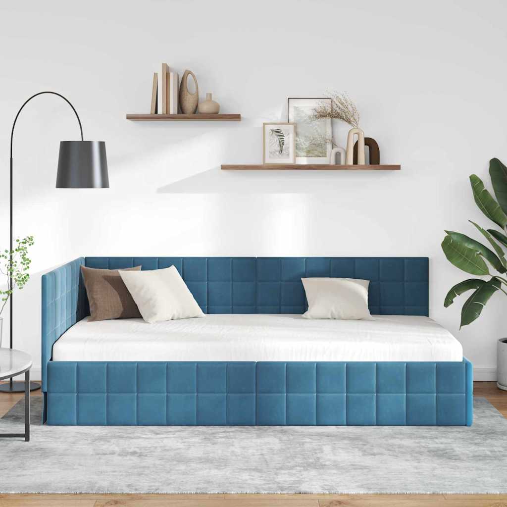 Cornice del letto ad angolo Blu 100 cm x 200 cm Velluto